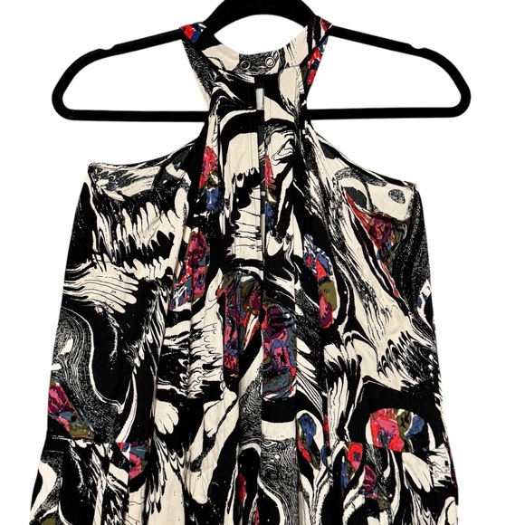 Free People Drift Away High Neck Balloon Sleeve Cold Shoulder Artsy Tunic Shirt - Picture 11 of 14